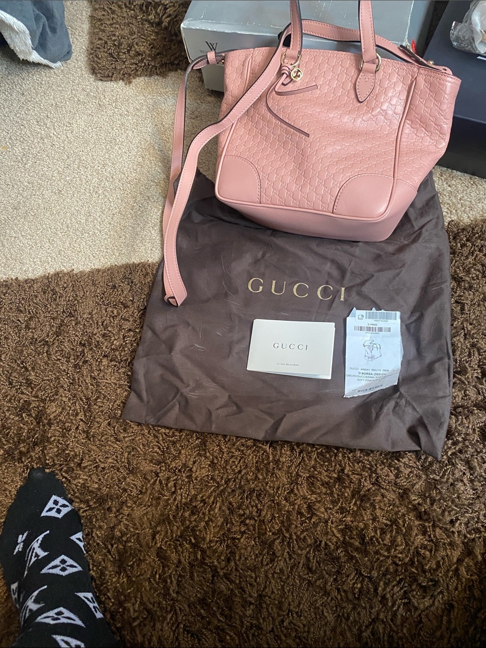 Gucci Blush Pink Leather Shoulder Tote with Gold-Tone Charm